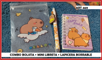 ART 469 COMBO BOLSITA + MINI LIBRETA + LAPICERA BORRABLE