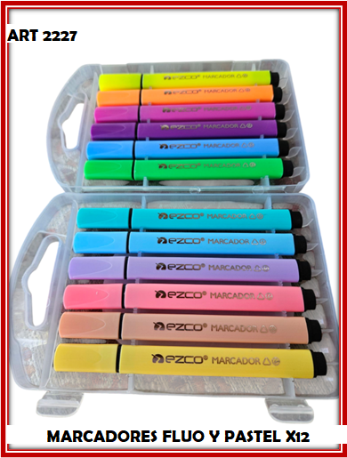ART 2227 MARCADORES TRIANGULARES FLUO Y PASTEL X12