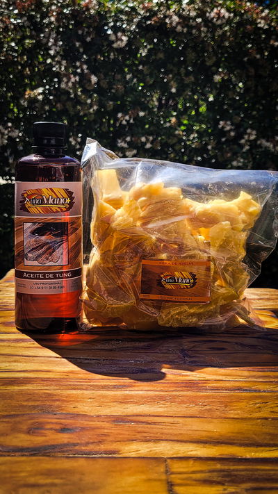 Combo Cera De Abejas 500 Gr + Aceite De Tung Premium 500 Cc