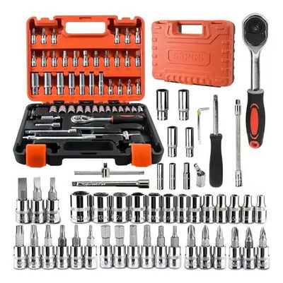 Llave Tubo Juego 53 Piezas 1/4 Cromado Acero