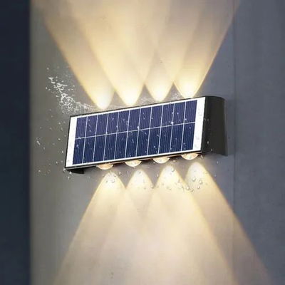 Aplique Bidireccional Solar Exterior X 8 Led Frio Y Cálido