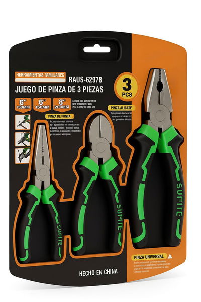 Juego 3 Pinzas De Punta Universal Alicate 