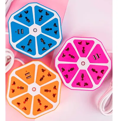 Zapatilla Eléctrica Usb 2 + 5 Enchufes Hexagonal 220v