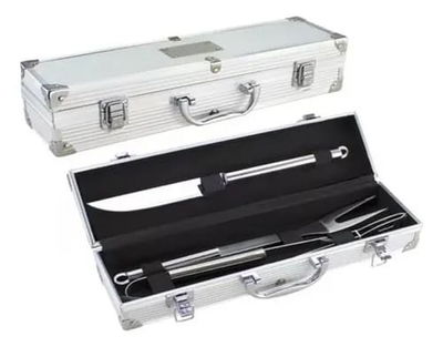 Set Asado 3 Piezas Parrillero Acero Inox. +maletín Aluminio