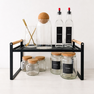 Estante de aluminio con mango de bambú 