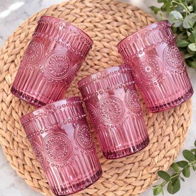 Vasos labrados color vino x6 