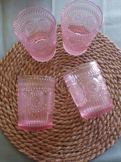 Vasos labrados rosas x6 300 ml