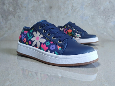ZAPATILLAS LONA FLOWERS & CUERO P.U. AZUL