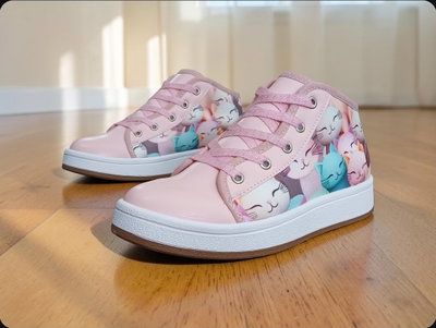 BOTITAS GATITOS & CUERO PU ROSA