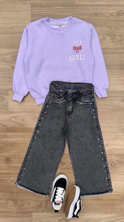 Jeans Wide Leg tachas 