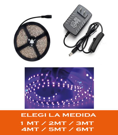 Tira Led 5050 Ultravioleta Luz Negra + Fuente + Tecla 
