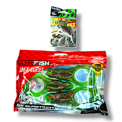 Combo Rana Wolfish Verde RedFish x3 + Anzuelos Offset Ryugi 5/0 x8
