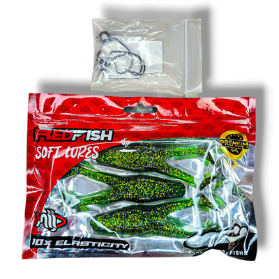 Combo Ranas Félix RedFish x3 + Anzuelos Offset Caster 3/0 Plomados
