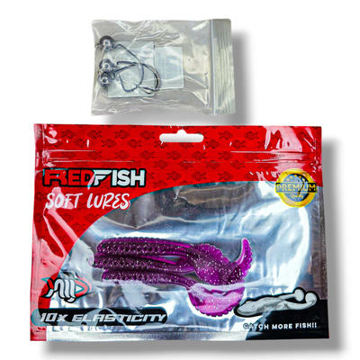 Combo Gomas Gusano Morado x3 + Anzuelos Offset Caster 3/0 – Antienganche y Acción Realista