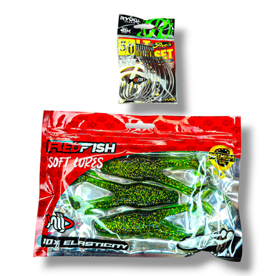 Combo Rana Félix RedFish x3 + Anzuelos Offset Ryugi 5/0 x8