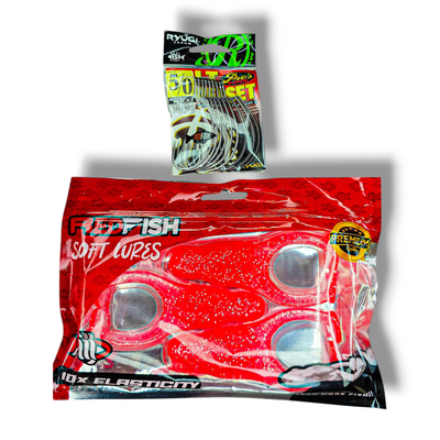Combo Rana Wolfish Rosada RedFish x3 + Anzuelos Offset Ryugi 5/0 x8
