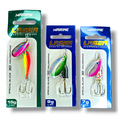 Combo Marine Spinner Nº6 07G + Nº4 09G Laser + Nº4 15G – Cucharas Giratorias