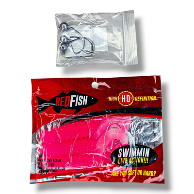 Combo Gomas Soft RedFish x3 + Anzuelos Offset Caster 3/0