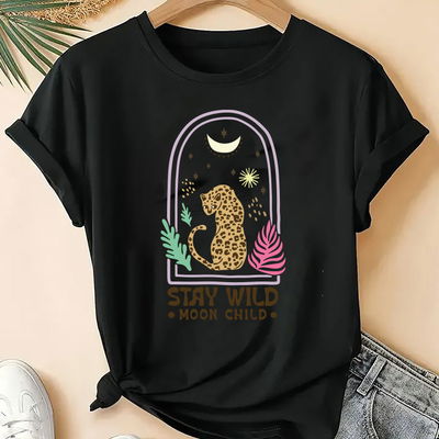 Remera leopardo negra mujer