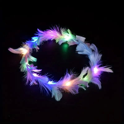 Corona Plumas Blancas y luz Multicolor 3 efectos