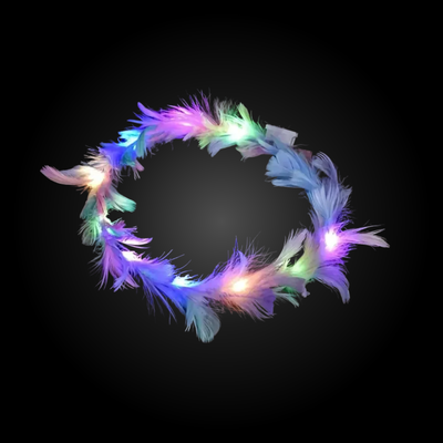 Corona Plumas Blancas y luz Multicolor 3 efectos