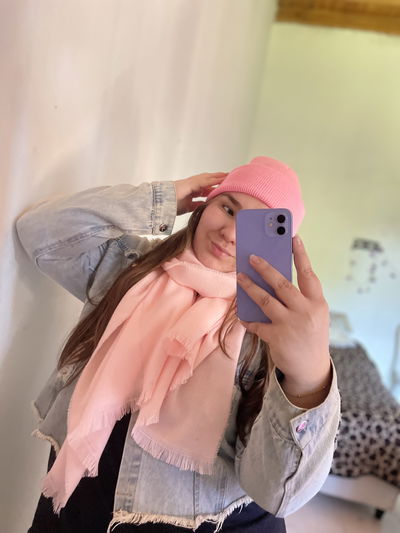 Ruana + Gorro Rosa