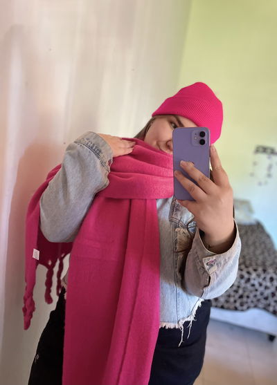 Bufandon Nube + Gorro Fucsia