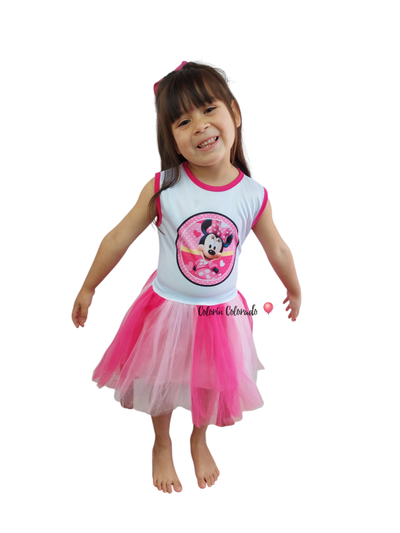 Vestido Tutu Minnie Rosa y Fucsia