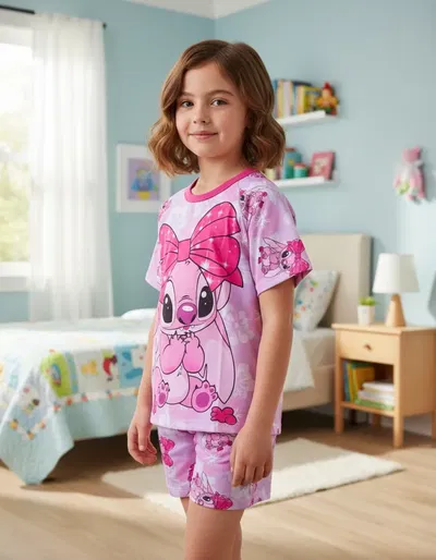 Pijama Ángel Stitch Rosa Corto