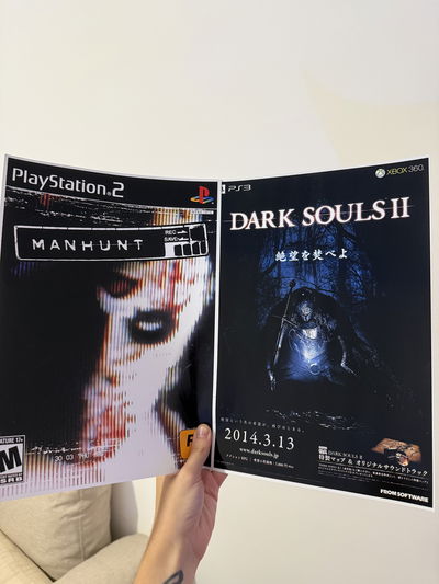 Poster Manhunt y Dark Souls 2 