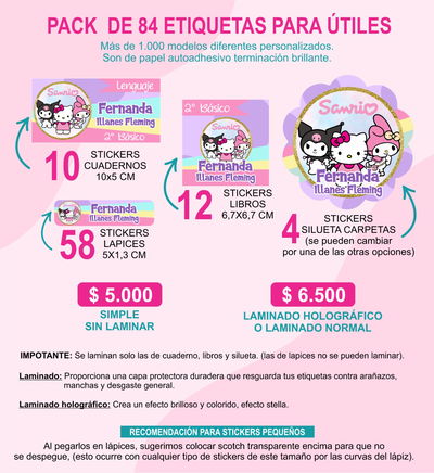 Pack de 84 etiquetas para útiles