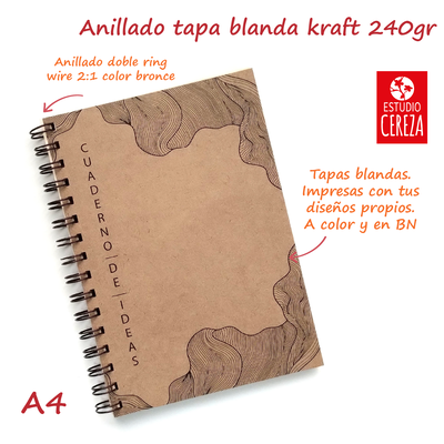 Cuadernos Anillados A4 · Tapa Blanda · Pack x 500 · Kraft 240 g