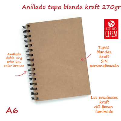 Cuadernos Anillados A6 · Tapa Blanda · Pack x 500 · Kraft 270 g
