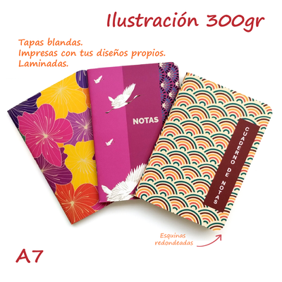 Libretas Engrapadas A7 · Pack x 500 · Ilustración 300 g