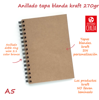 Cuadernos Anillados A5 · Tapa Blanda · Pack x 500 · Kraft 270 g