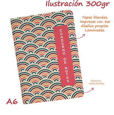 Libretas Engrapadas A6 · Pack x 12 · Ilustración 300 g