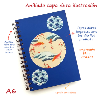 Cuadernos Anillados A6 · Tapa Dura · Pack x 12 · Ilustración 90 g