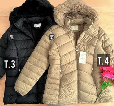 Campera puffer larga con peluche / Talle 3 y 4