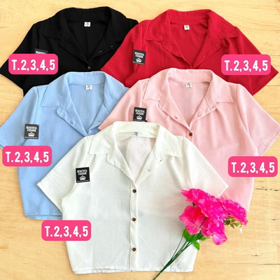 Camisa de cey corta / Talle 4 / NEGRO