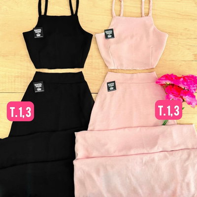 Conjunto top + pollera acampana / Talle 1 y 3 / ROSA