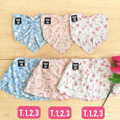 Conjunto short pollera floreado / Talle 1 al 3