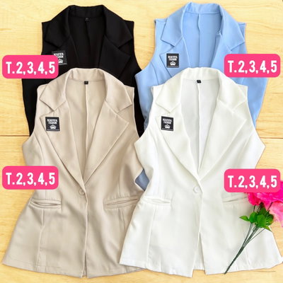 Chaleco largo sastrero / Talle 2, 3 y 5 / CELESTE