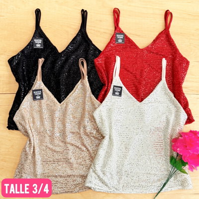 Musculosa suelta con lentejuela / Talle 3/4 / DORADO