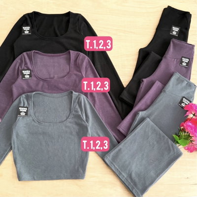 Conjunto remera + palazo / Talle 1 y 2 / GRIS