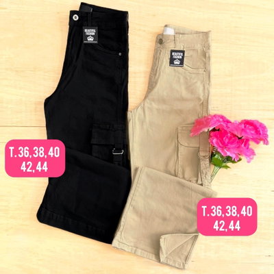 Wide leg elastizado cargo con lazo