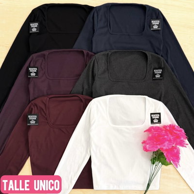 Remera ML escote cuadrado / Talle unico / AZUL Y GRIS OSCURO