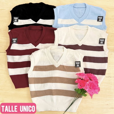 Chaleco de hilo rayado / Talle unico / CAMEL RAYADO