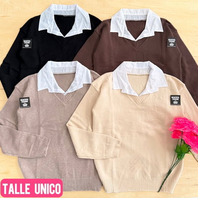Sweater con cuellito / Talle único / CHOCO