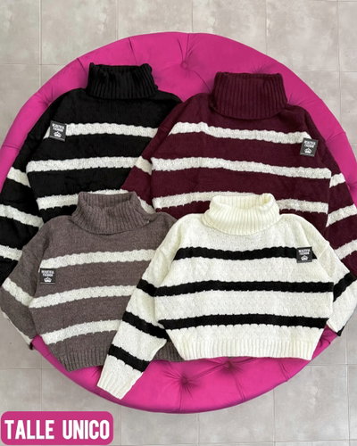 Sweater polera rayado corto frizado / Talle unico 