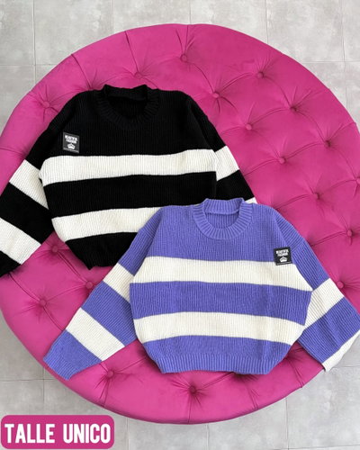 Sweater corto rayado frizado / Talle unico 